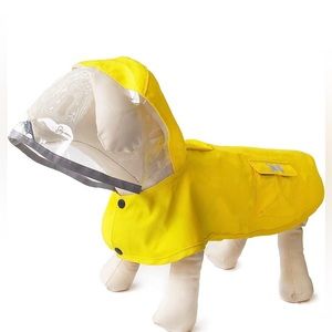 New yellow pet raincoat reflective dog poncho hoodie leash hole adjustable XL